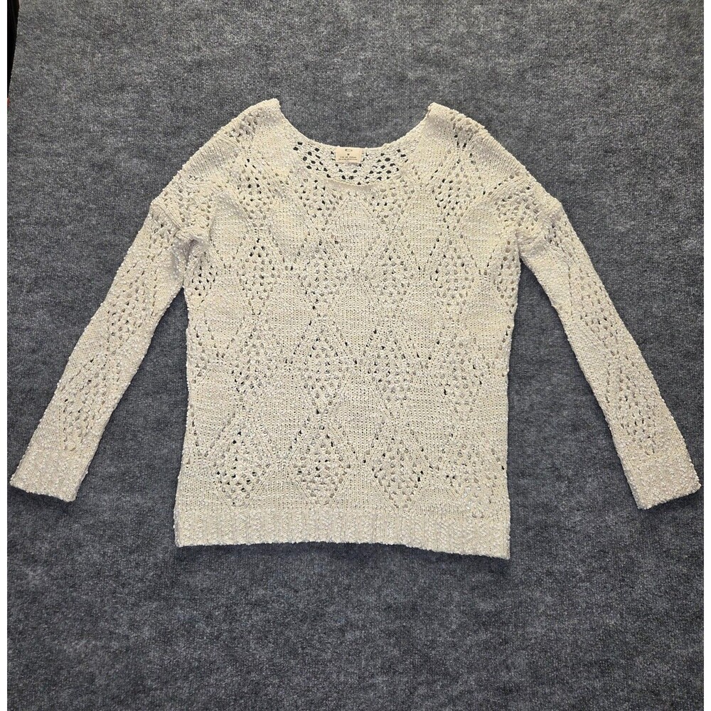 Pins and Needles Sweater Women Medium Ivory Crochet Open Knit Pointelle Pullover